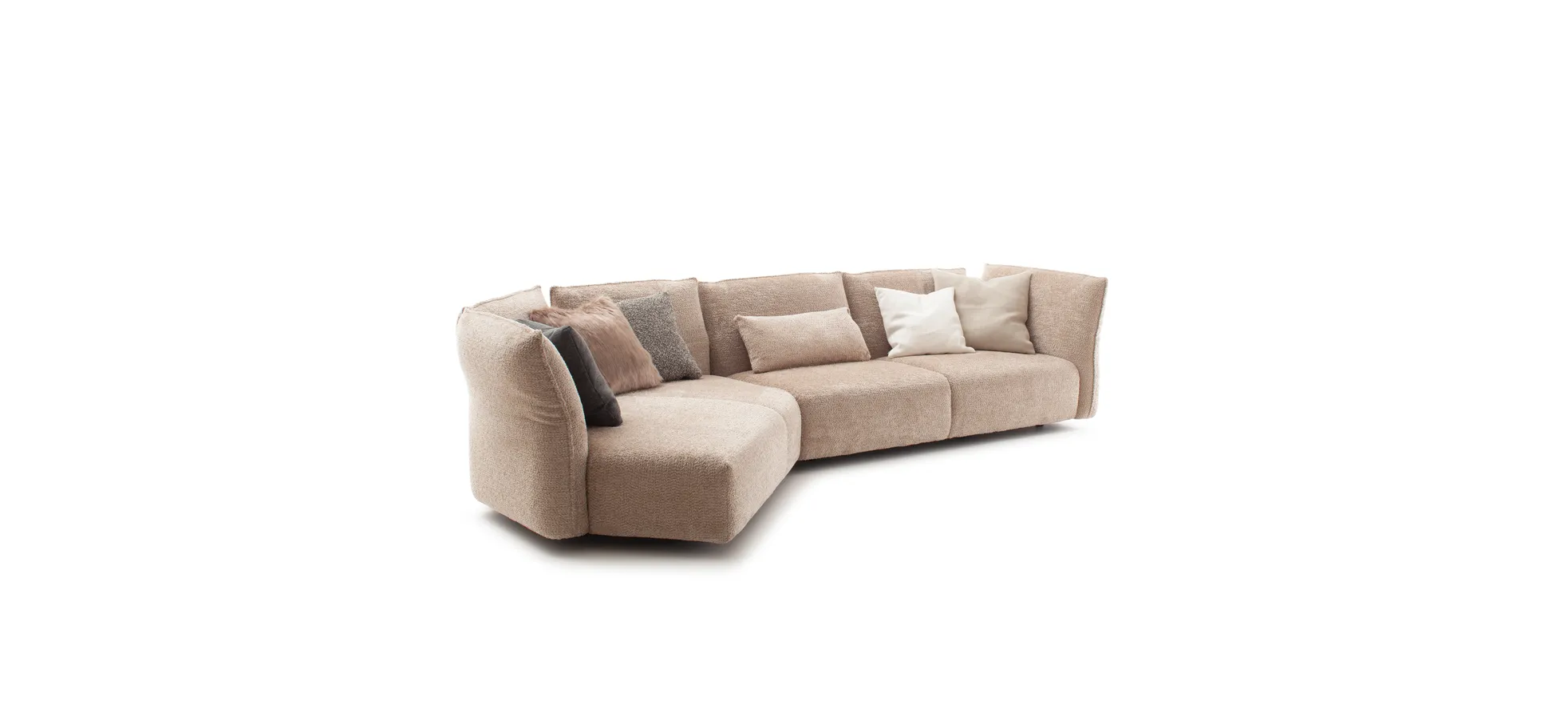 Trapezsofa Motone - Ecke links mit 2-Sitzer, Stoff, Beige
