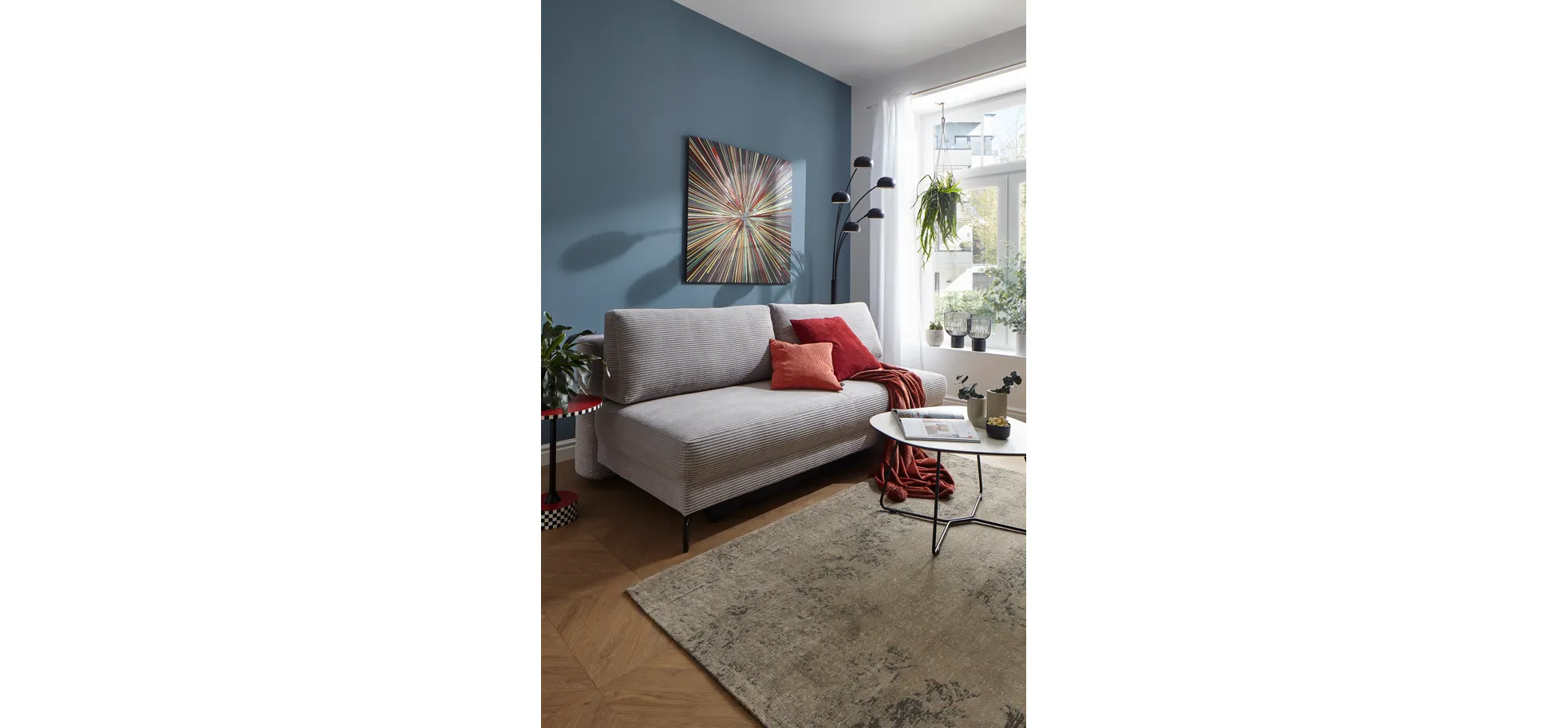 Schlafsofa Salema - 3-Sitzer mit Schlaffunktion (Liegefläche ca. 150x200cm), Stoff, Hellgrau