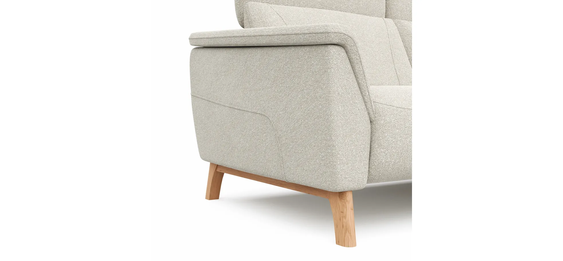 Ecksofa Nevin - 2-Sitzer mit Longchair rechts, inkl. Kopfpolsterverstellung, Stoff, Weiß