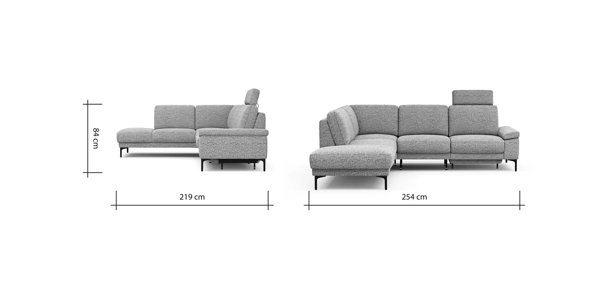 Ecksofa Matero - Ecke mit 2-Sitzer rechts inkl. Relaxfunktion motorisch und Sitzvorzug, Stoff, Graubeige