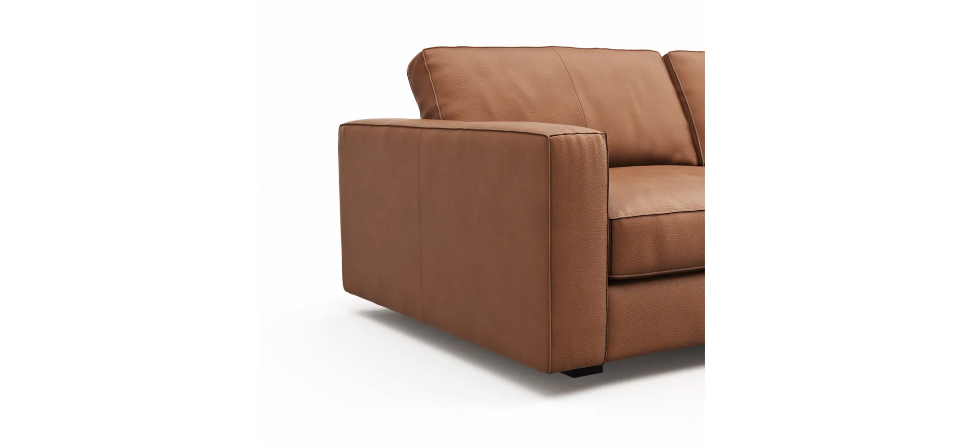 Sofa Aprino 2 - 3,5-Sitzer L, Dickleder, Cognac, Armlehne Block schmal
