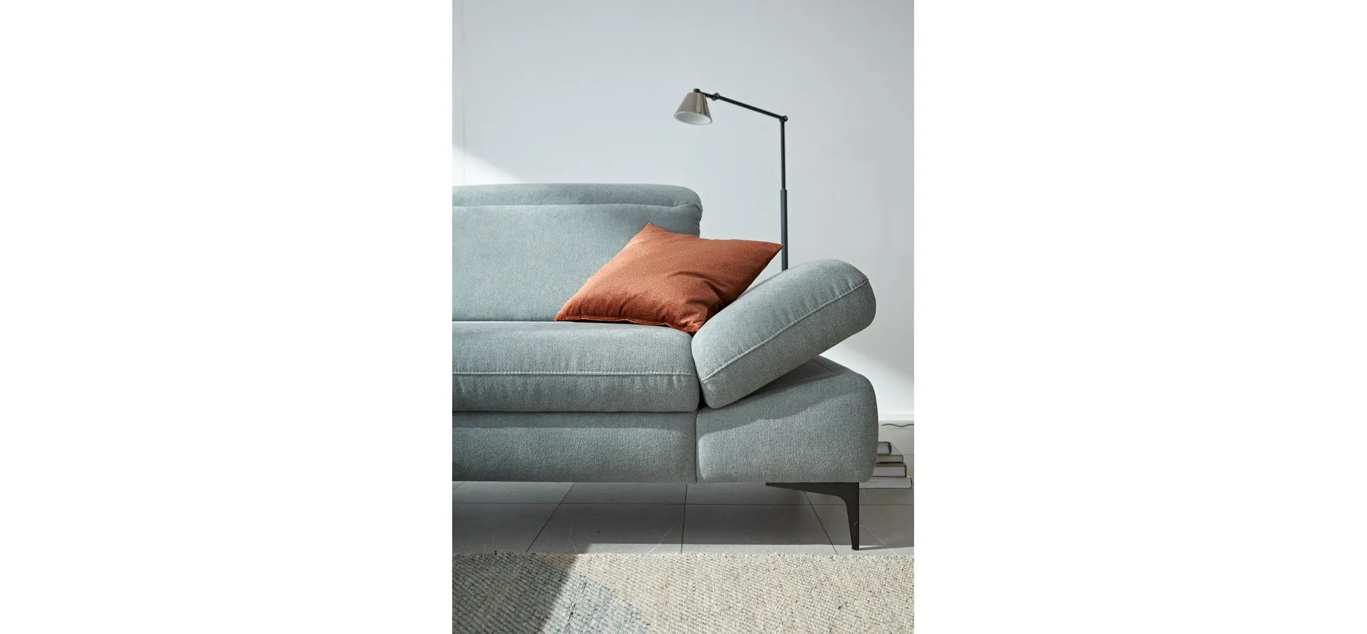 Ecksofa Alegria - Longchair links mit 1,5-Sitzer inkl. Kopfteil/ Armlehne/ Sitztiefe verstellbar, Stoff, Eisblau