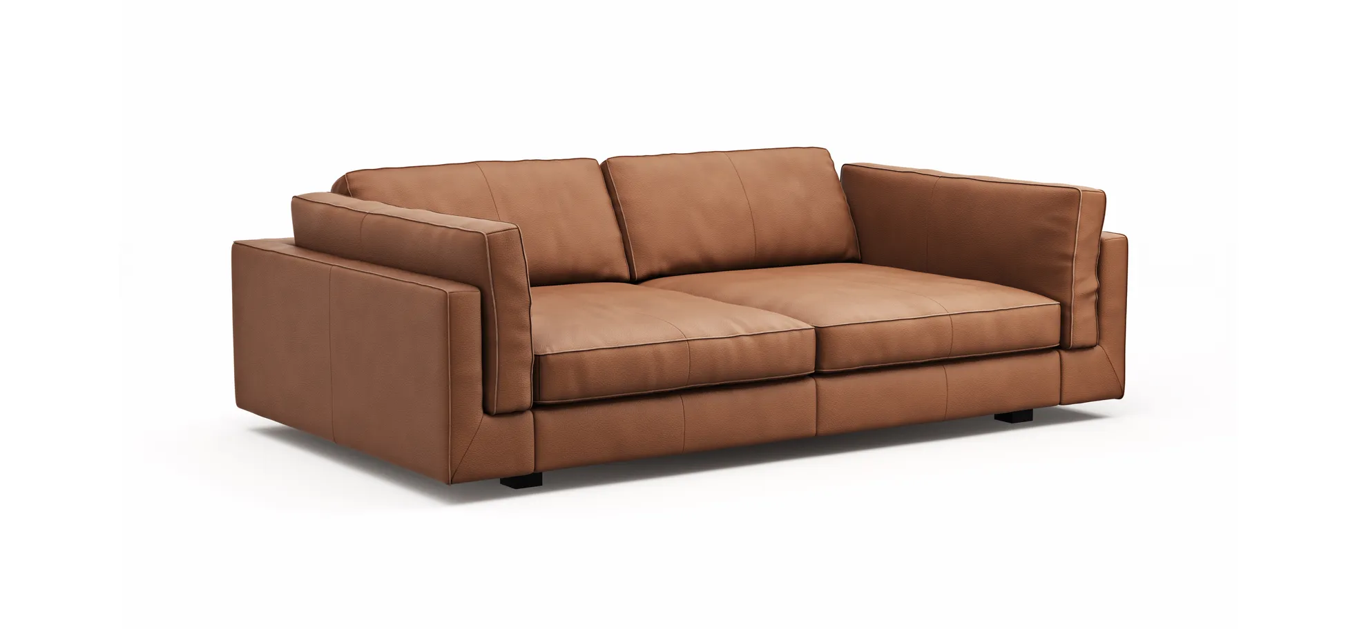 Sofa Aprino 3 - 3,5-Sitzer XXL, Dickleder, Cognac, Armlehne Kissen