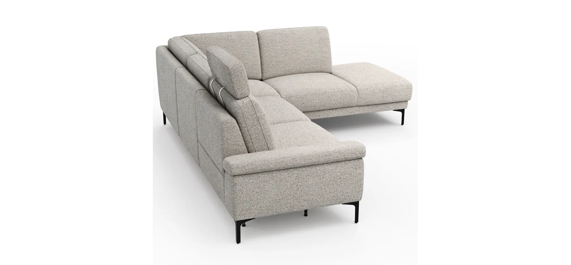 Ecksofa Matero - 2-Sitzer mit Ecke rechts inkl. Relaxfunktion motorisch und Sitzvorzug, Stoff, Hellgrau