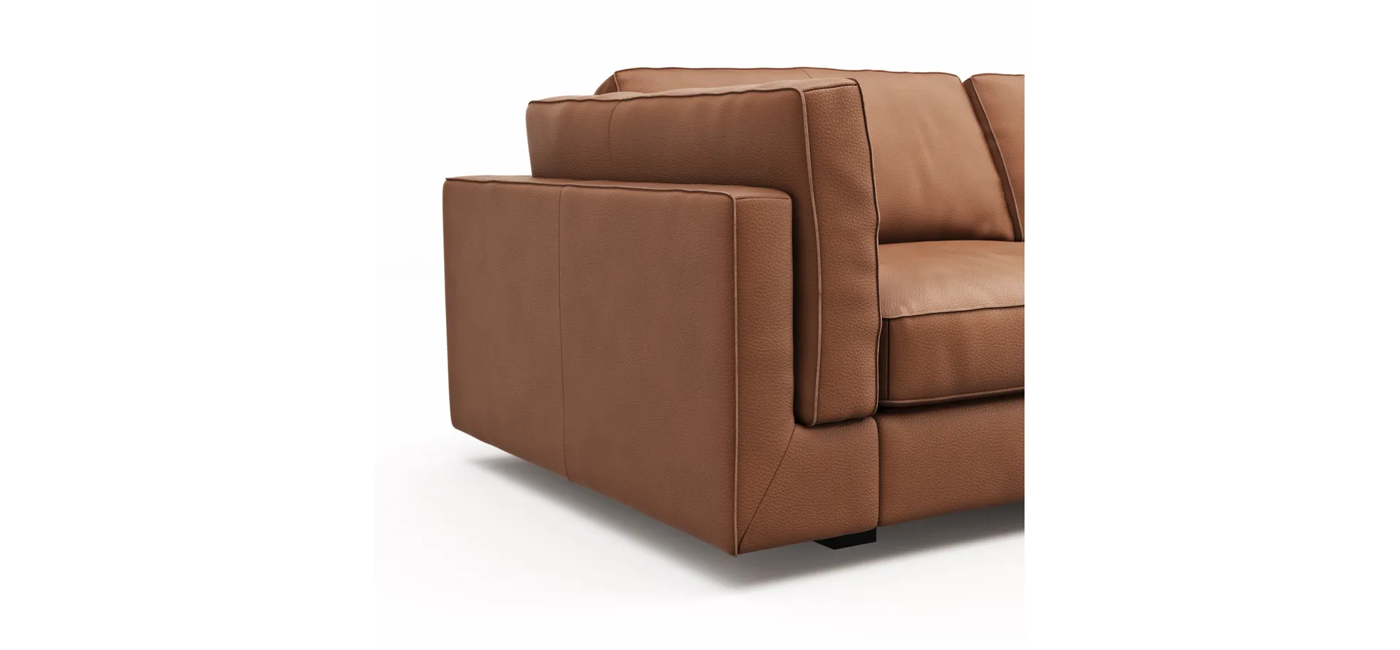 Sofa Aprino 3 - 3,5-Sitzer L, Dickleder, Cognac, Armlehne Kissen