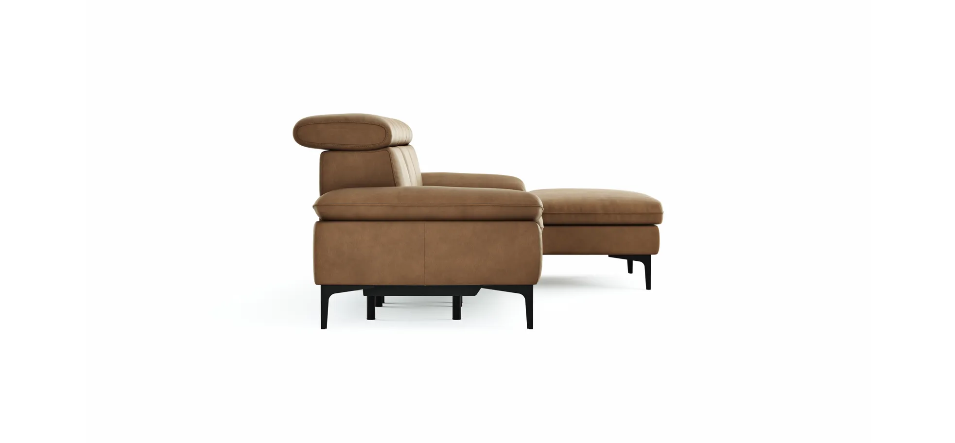Ecksofa Felipa - 2,5-Sitzer mit Longchair rechts inkl. Armlehne verstellbar und Rückenlehne/Sitztiefe verstellbar (motorisch), Leder, Cognac