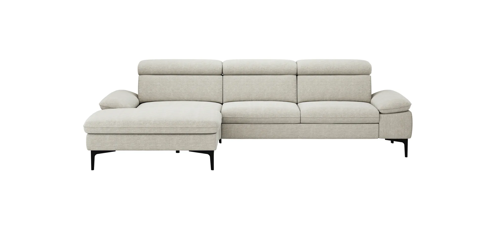 Ecksofa Felipa - Longchair links mit 2,5-Sitzer inkl. Kopfteil verstellbar, Stoff, Natur 105058