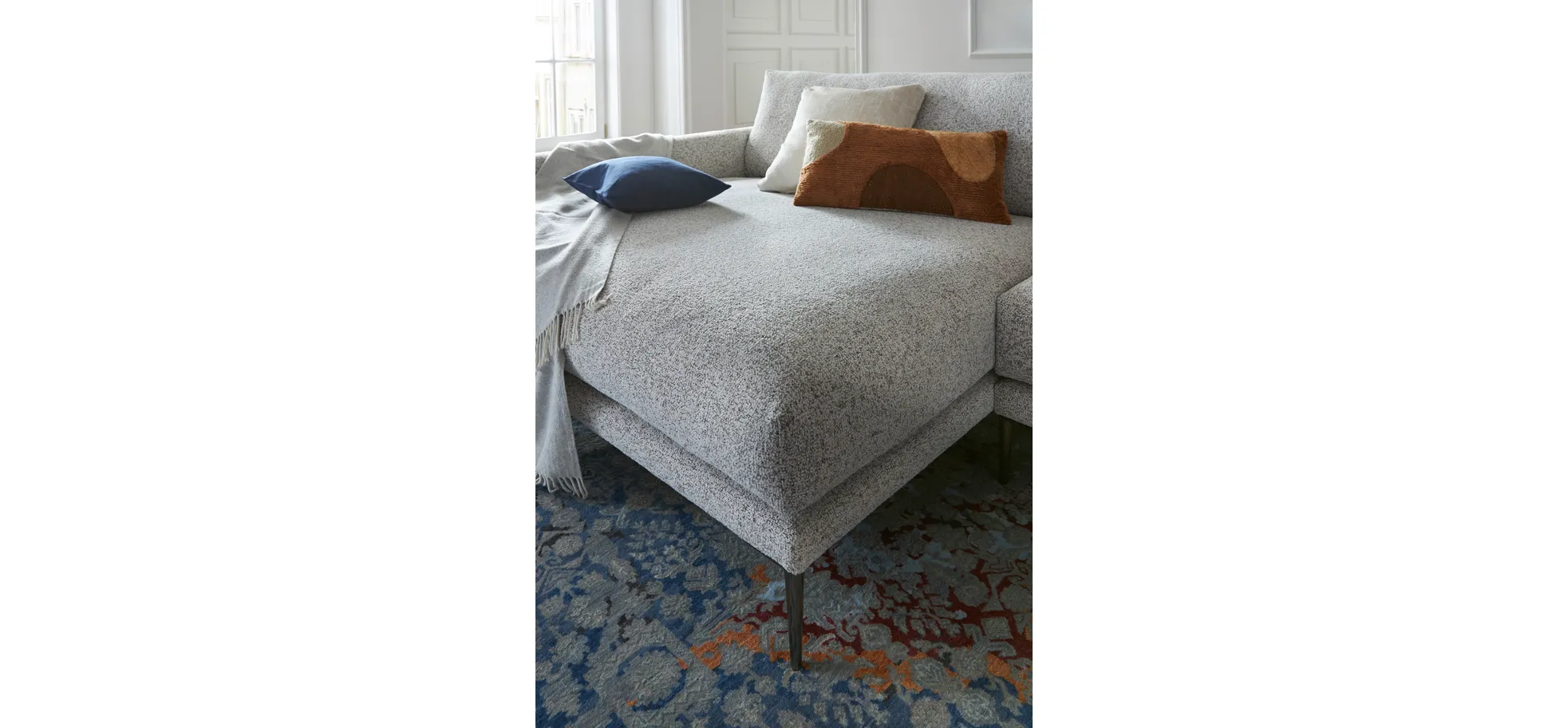 Ecksofa Cuneo Klassik - Longchair links, 2-Sitzer, Stoff, Hellgrau