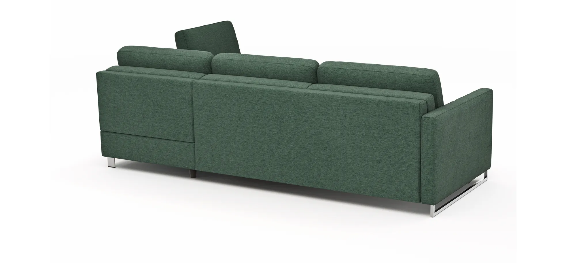 Ecksofa Nuoro - 2-Sitzer mit Longchair rechts inkl. Schlaffunktion und Bettkasten, Stoff, Dunkelgrün