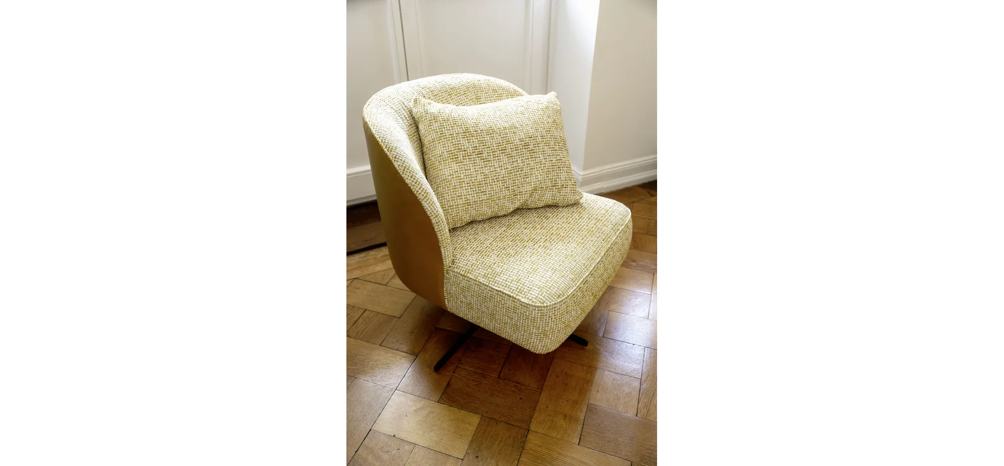Sessel Cuneo - drehbar, Stoff, Senfgelb, Leder, Senfgelb