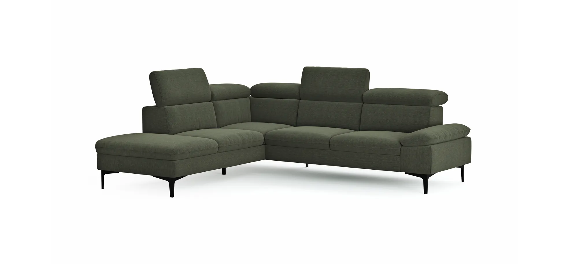Ecksofa Felipa - Ecke links mit 2,5-Sitzer inkl. Kopfteil verstellbar, Stoff, Dunkelgrün