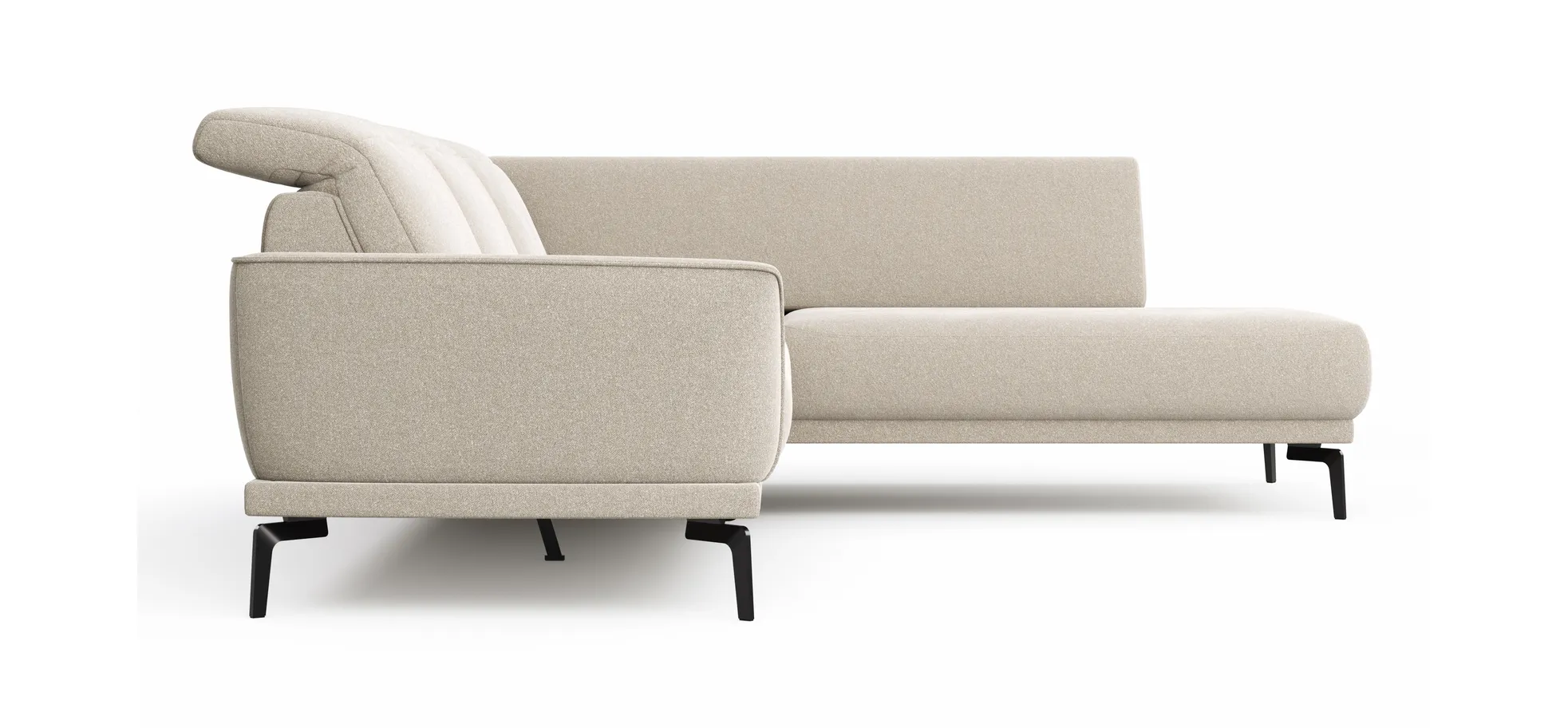 Ecksofa Amadena - 2-Sitzer mit Ecke rechts inkl. Relaxfunktion motorisch, Sitzvorzug und Kopfteilverstellung, Stoff, Creme