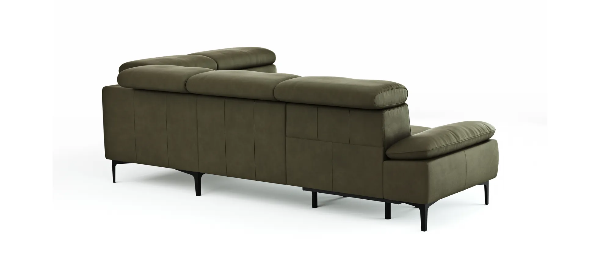 Ecksofa Felipa - 2,5-Sitzer mit Ecke rechts inkl. Armlehne verstellbar und Rückenlehne/Sitztiefe verstellbar (motorisch), Leder, Olive