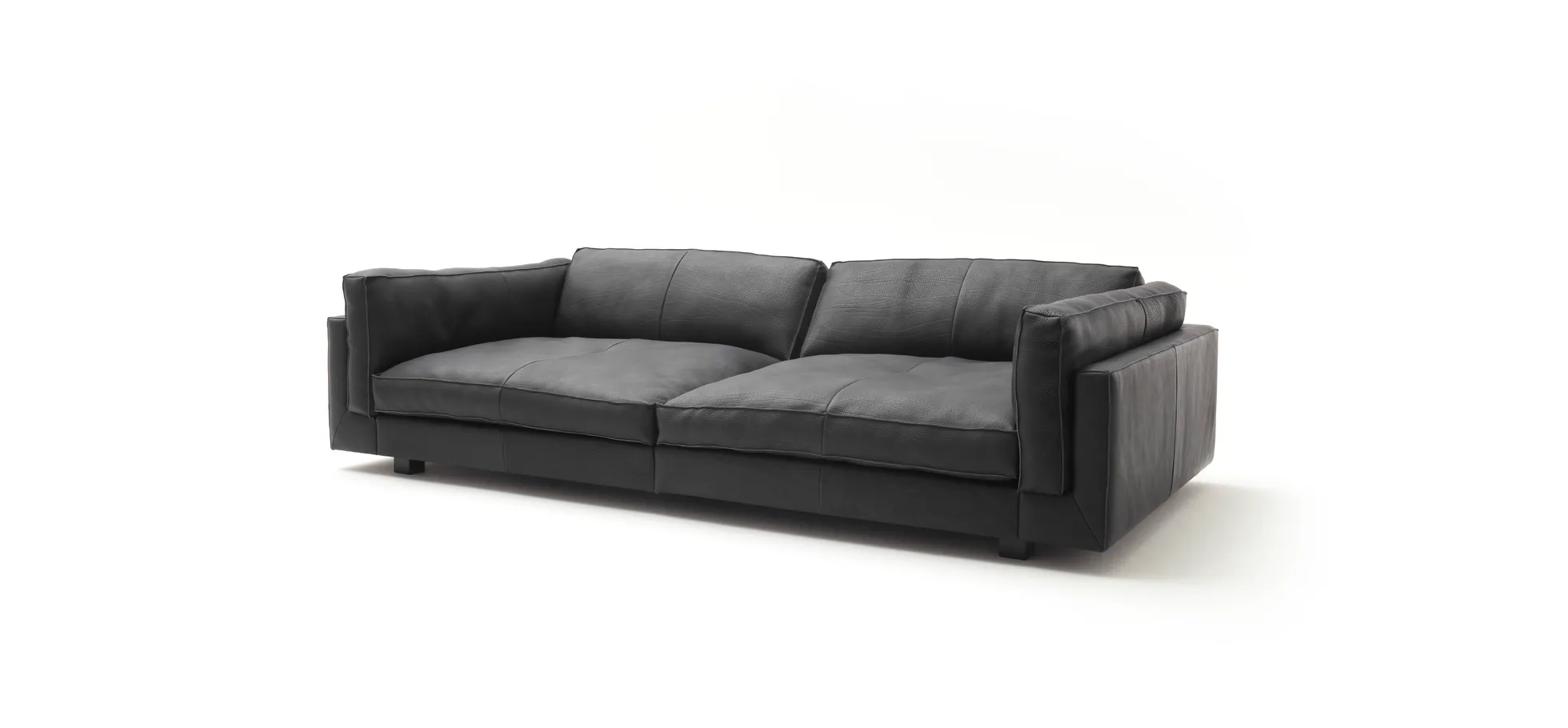 Sofa Aprino 3 - 4-Sitzer XXL, Dickleder, schwarz, Armlehne Kissen