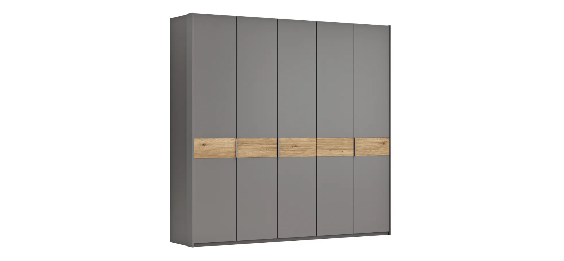 Drehtürenschrank Viana - B ca. 254 cm, Lack, Steingrau, Riffholz, Wildeiche 120114