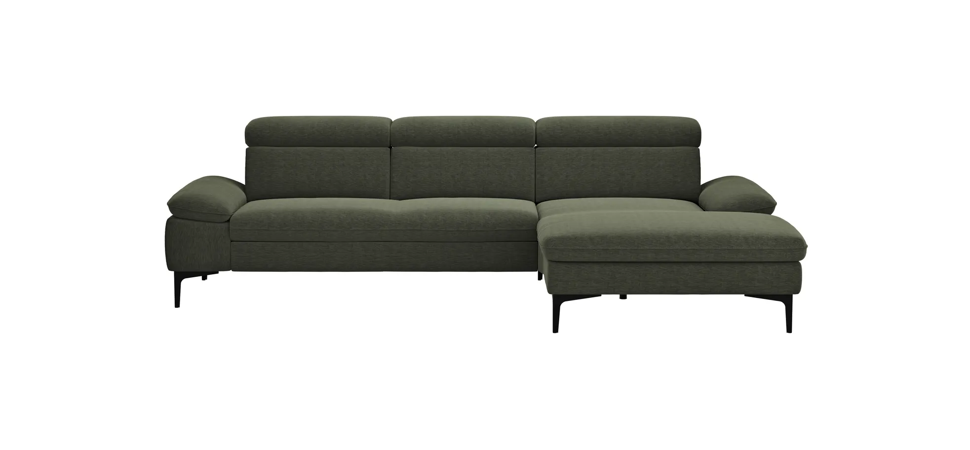 Ecksofa Felipa - 2,5-Sitzer mit Longchair rechts inkl. Kopfteil verstellbar, Stoff, Dunkelgrün 105089
