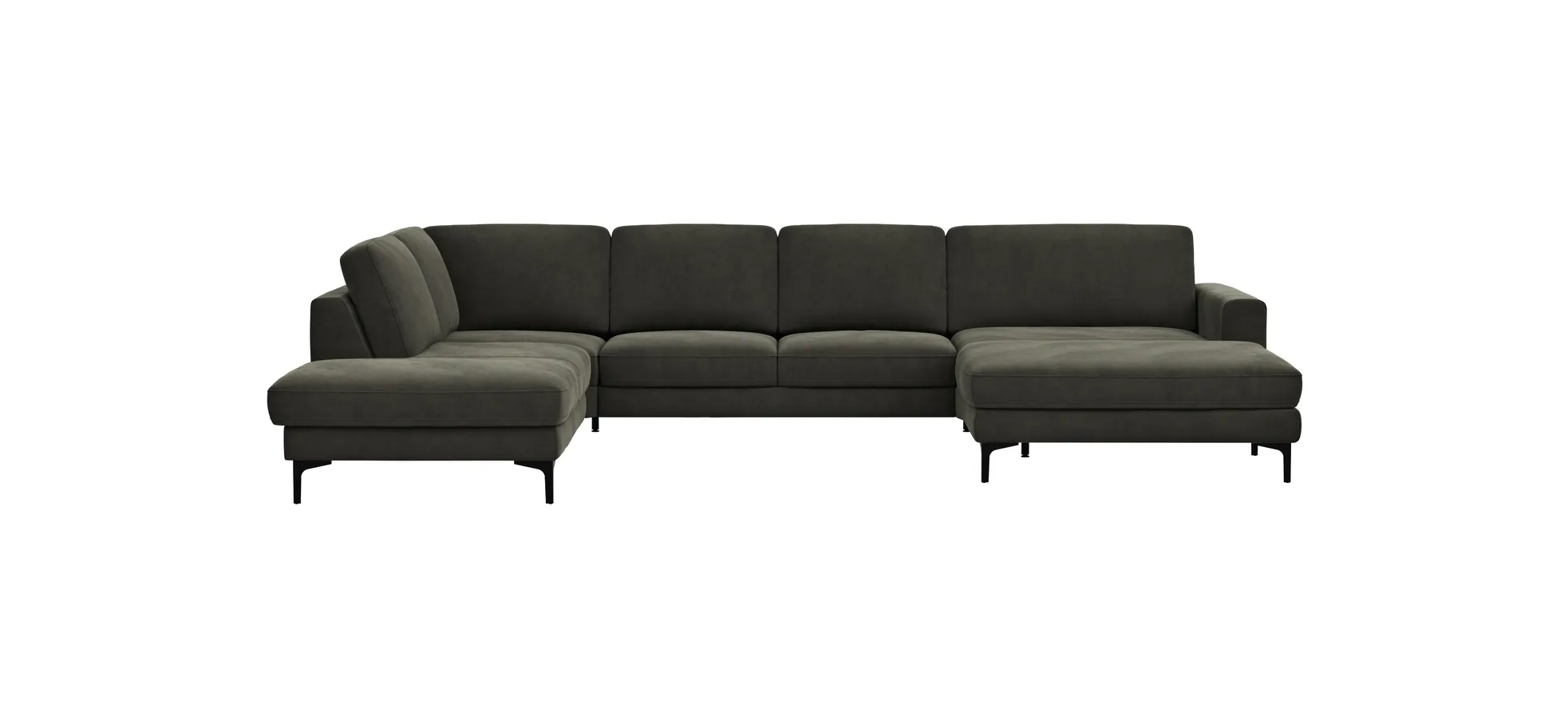 Wohnlandschaft Oviedo - Ecke links mit 2-Sitzer und Longchair rechts, Stoff, Braungrün 102369