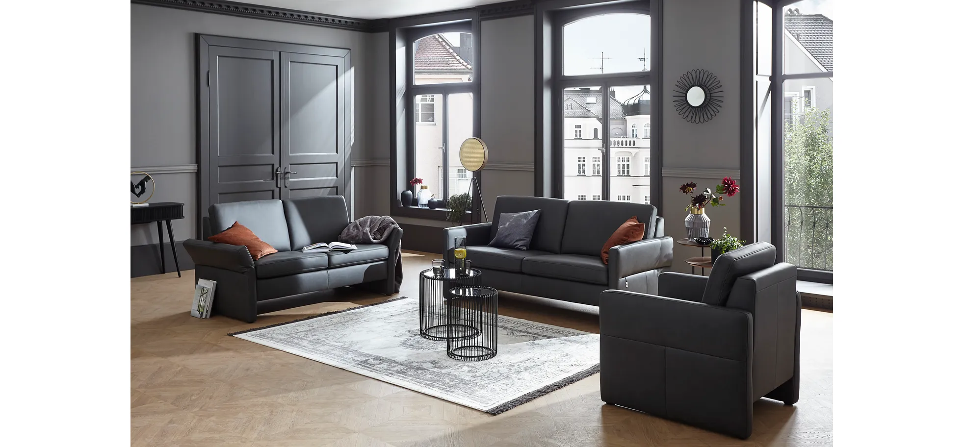 Sofa Arima - 2,5-Sitzer, Leder, Anthrazit