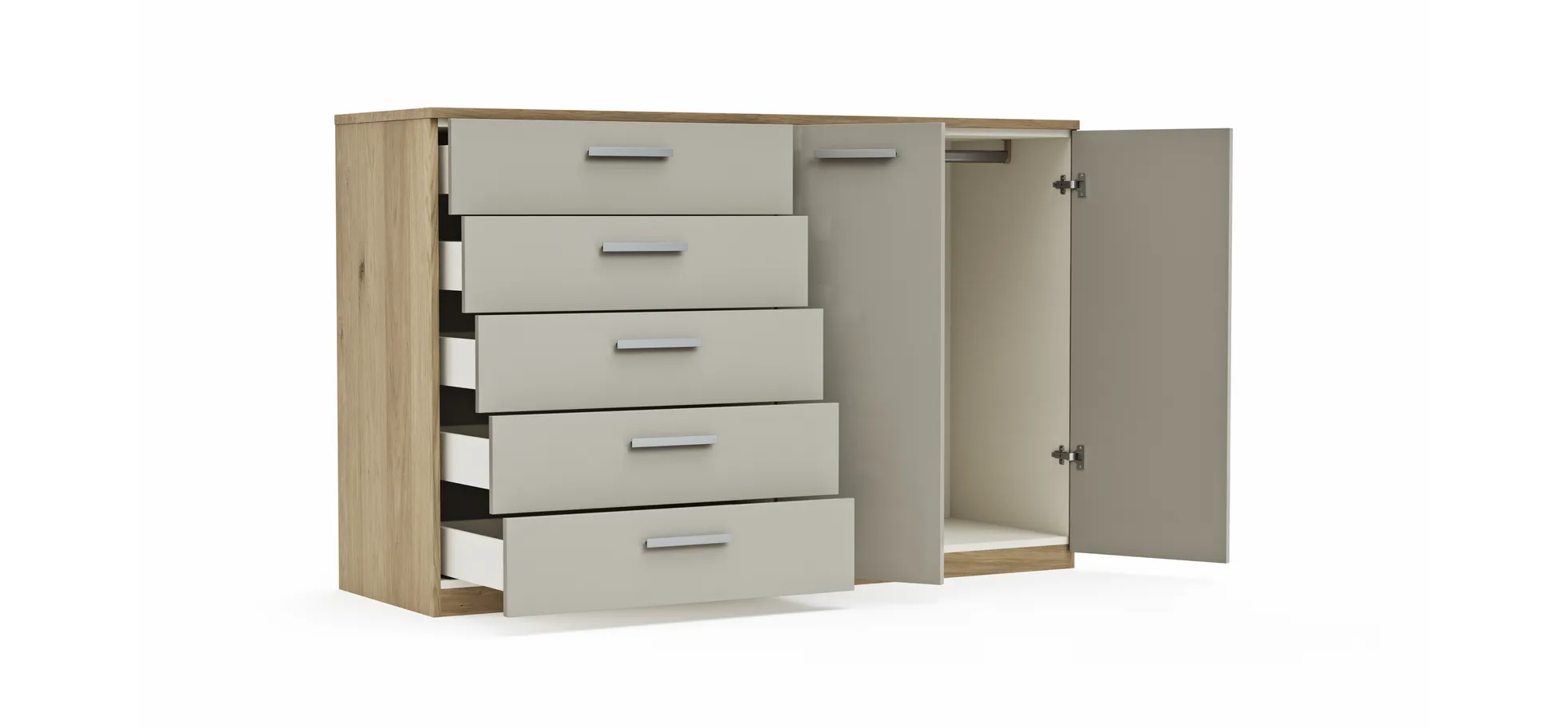 Kommode Viana - Balkeneiche furniert, Taupe