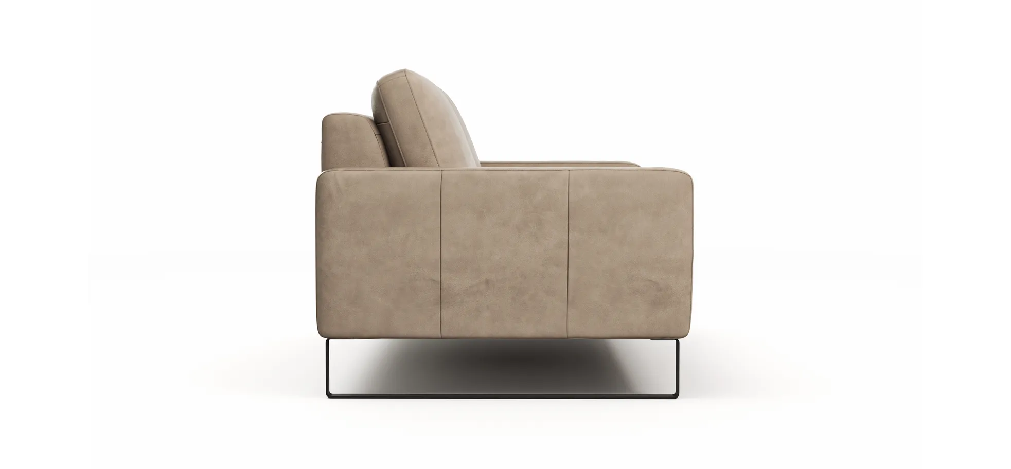 Sofa Enna - 3-Sitzer, Armlehne A, Leder, Taupe, Kufe, Schwarz