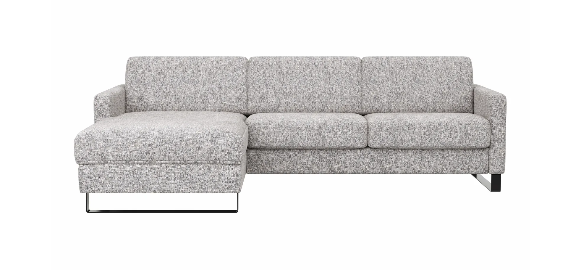 Schlafsofa Laredo - Longchair mit 2-Sitzer rechts inkl. Schlaffunktion mit Bettkasten und Armteile verstellbar, Stoff, Graubeige 1291427680