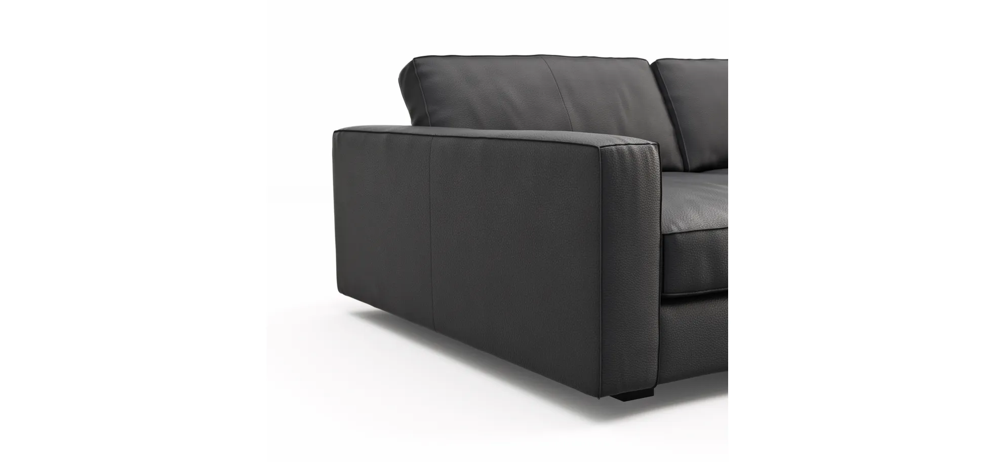 Sofa Aprino 2 - 3,5-Sitzer XXL, Dickleder, Schwarz, Armlehne Block schmal