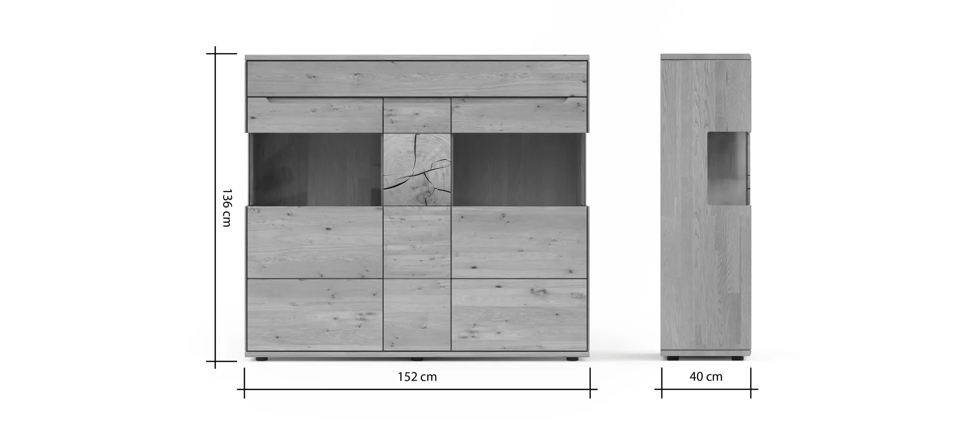 Highboard Amora - Wildeiche massiv bianco