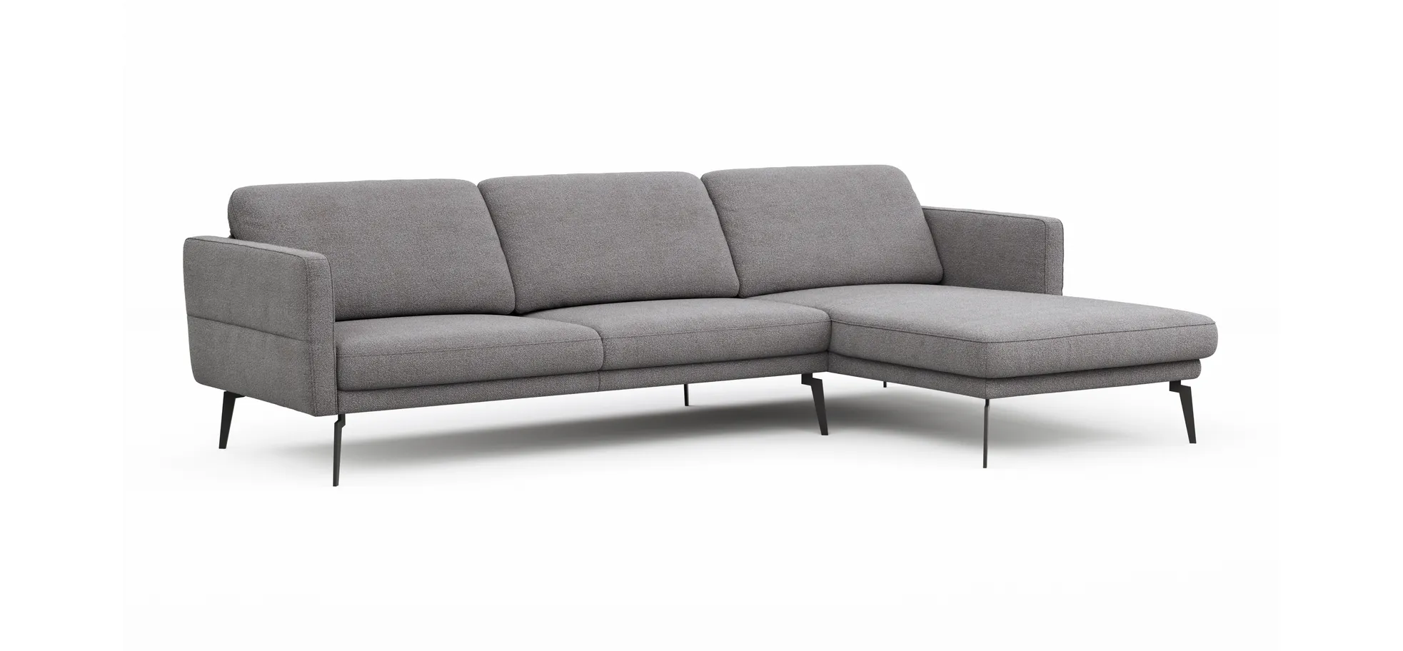Ecksofa Estrela - 2,5-Sitzer mit Longchair rechts inkl. Rücken-/Armlehnenverstellung, Stoff, Grau