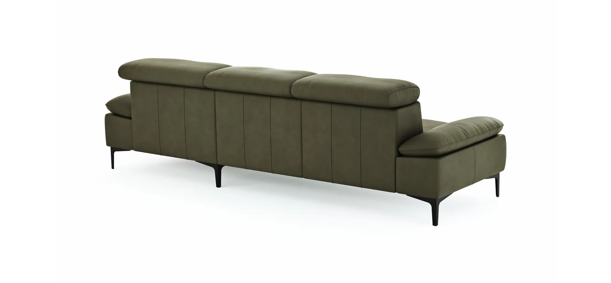 Ecksofa Felipa - 2,5-Sitzer mit Longchair rechts inkl. Kopfteil verstellbar, Leder, Olive