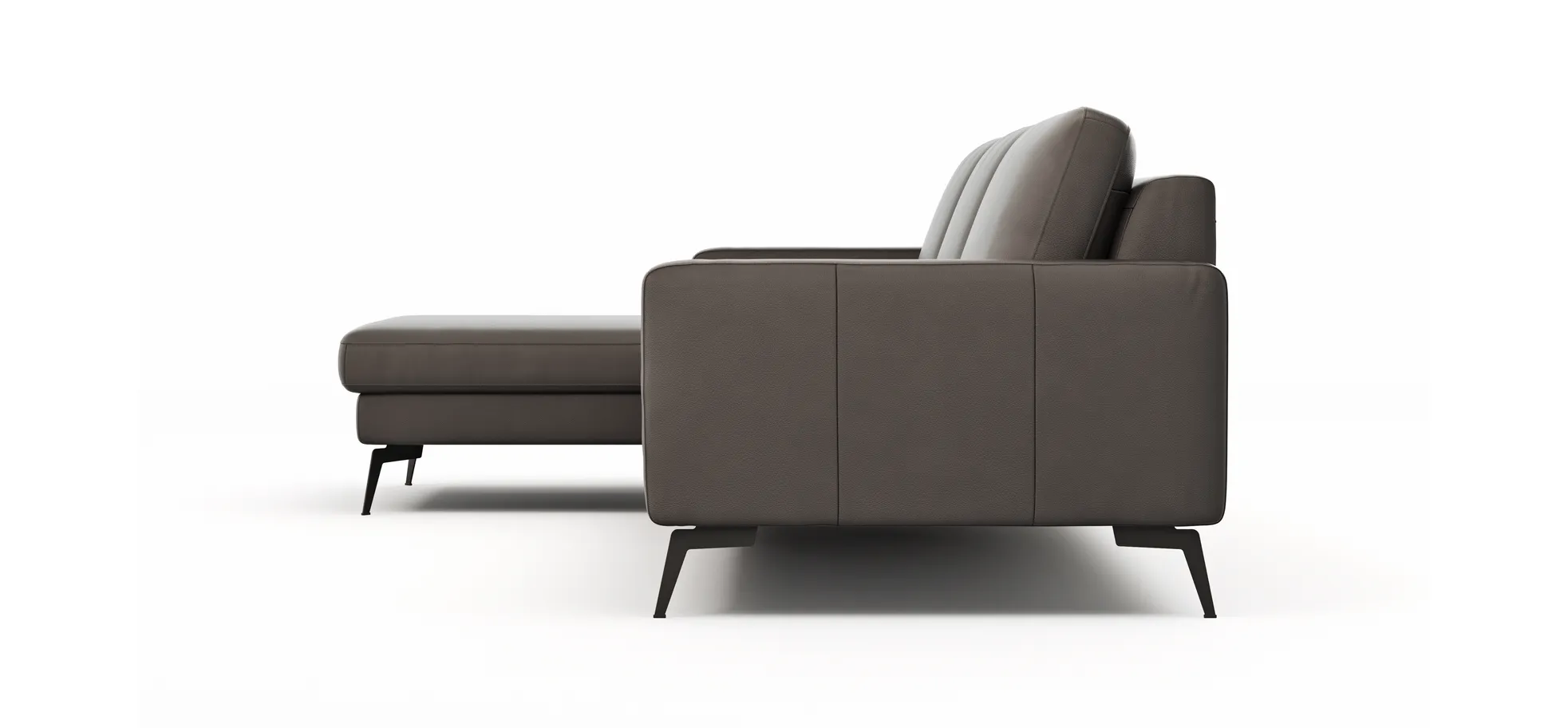 Ecksofa Enna - Longchair Links mit 3-Sitzer, Armlehne A, Leder, Schwarz