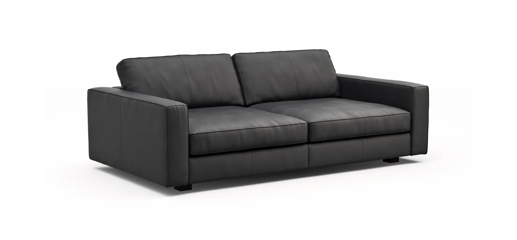 Sofa Aprino 2 - 3,5-Sitzer XL, Dickleder, Schwarz , Armlehne Block schmal