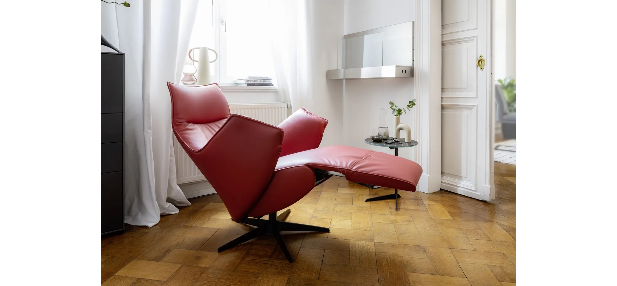 Relaxsessel Girona - Relaxfunktion (motorisch), Leder, Rot