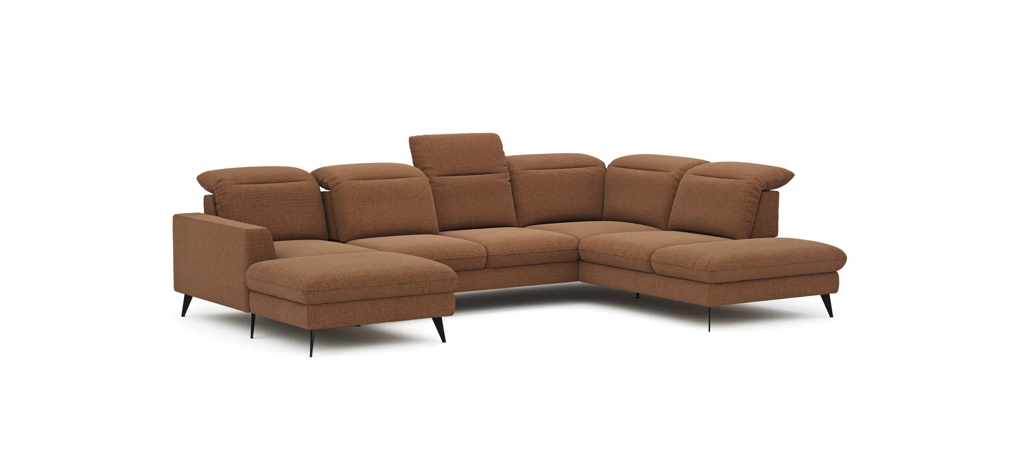Wohnlandschaft Alegria - Longchair links mit 2,5-Sitzer und Ecke rechts inkl. Kopfteil/ Sitztiefe verstellbar, Stoff, Kurkuma