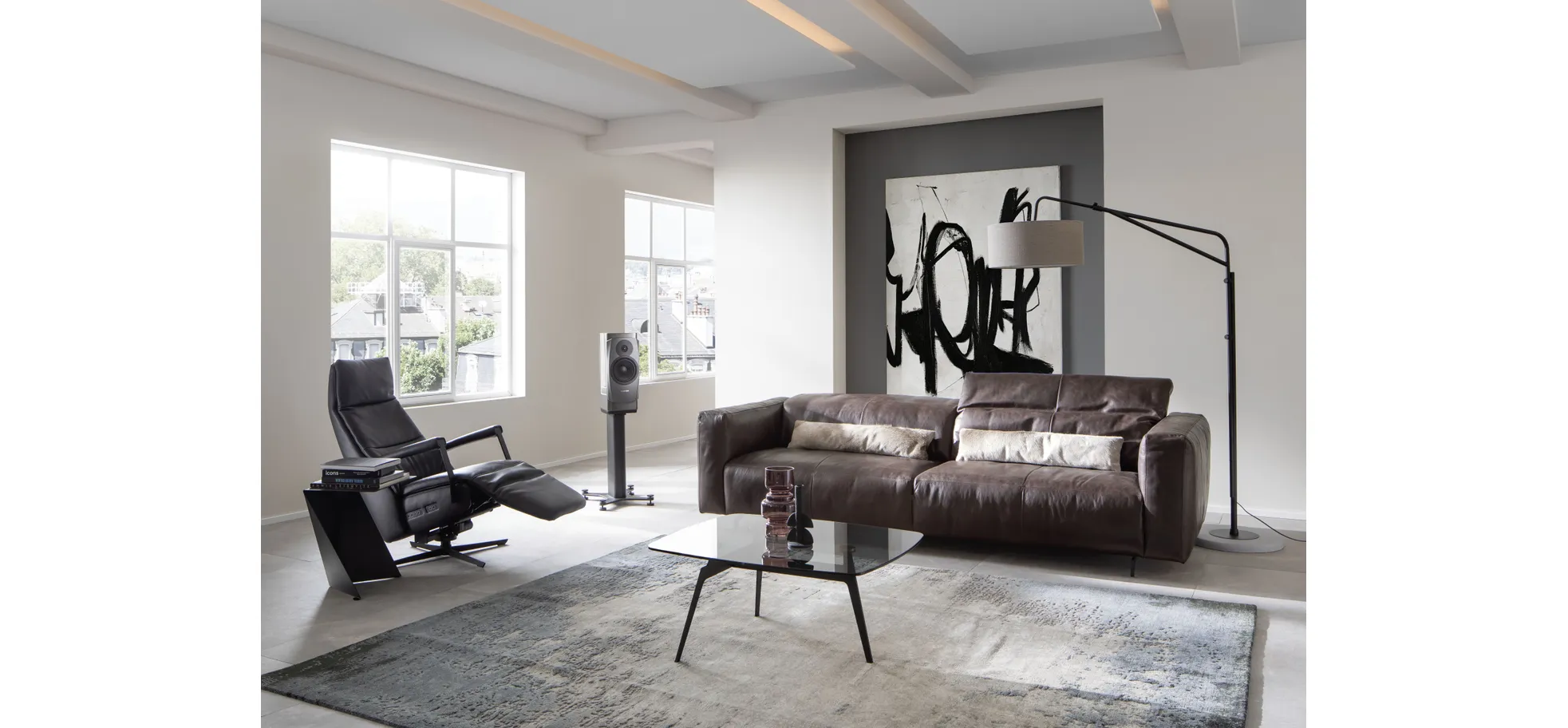 Sofa Arrezo - Leder, Tabakbraun, Rücken verstellbar
