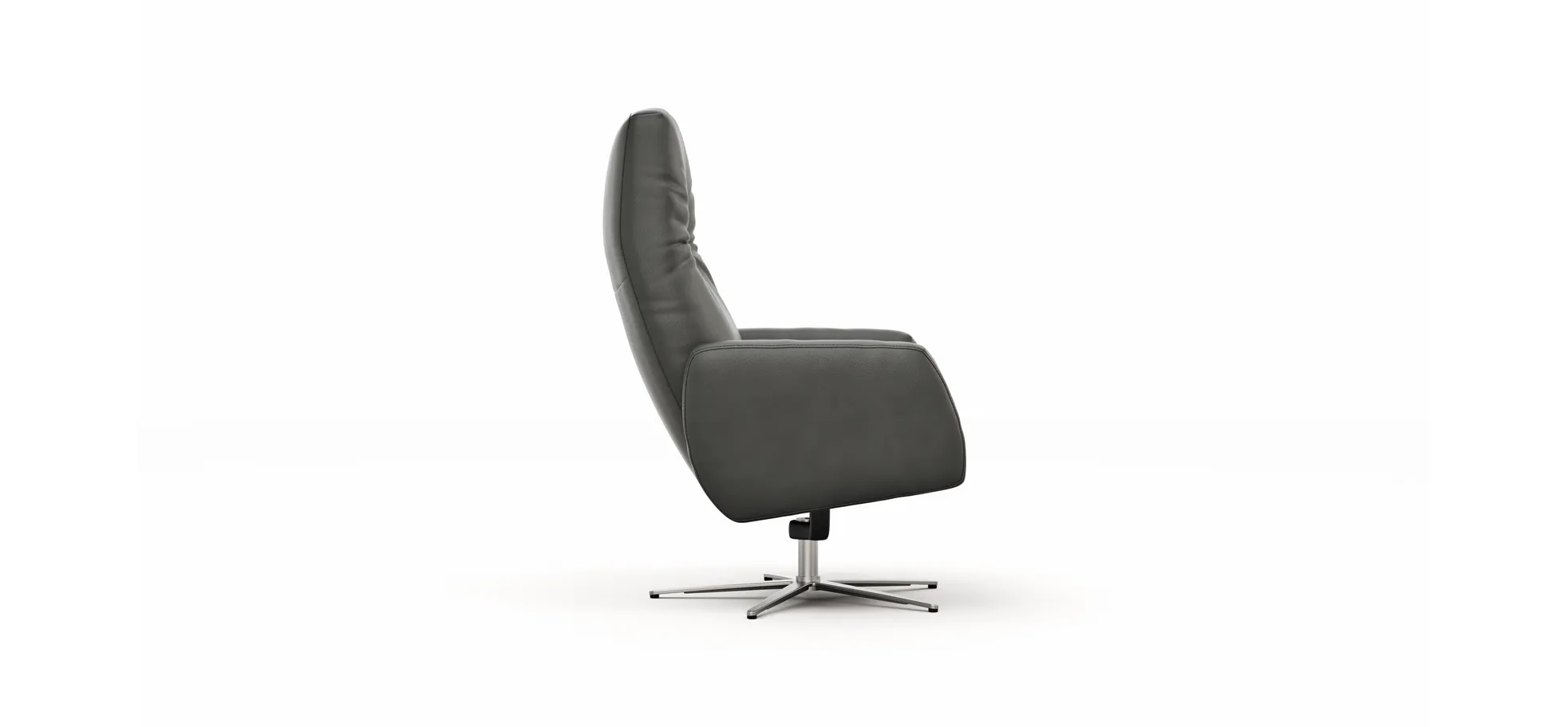 Einzelsessel Terni - Relaxfunktion, Sternfuss, Leder, Grau, 