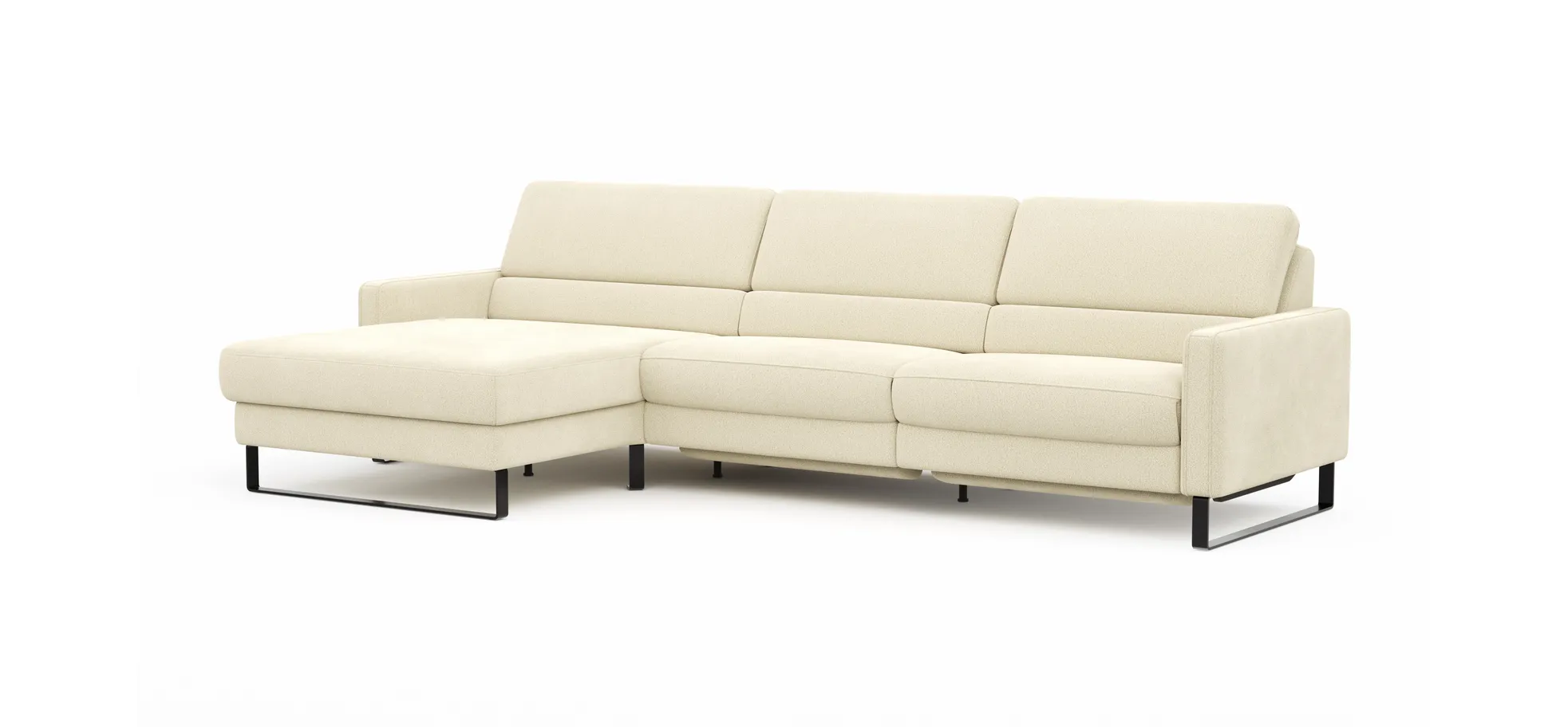 Ecksofa Valera - Longchair mit 3-Sitzer rechts inkl. Rückenlehne verstellbar und Relaxfunktion motorisch, Stoff, Natur