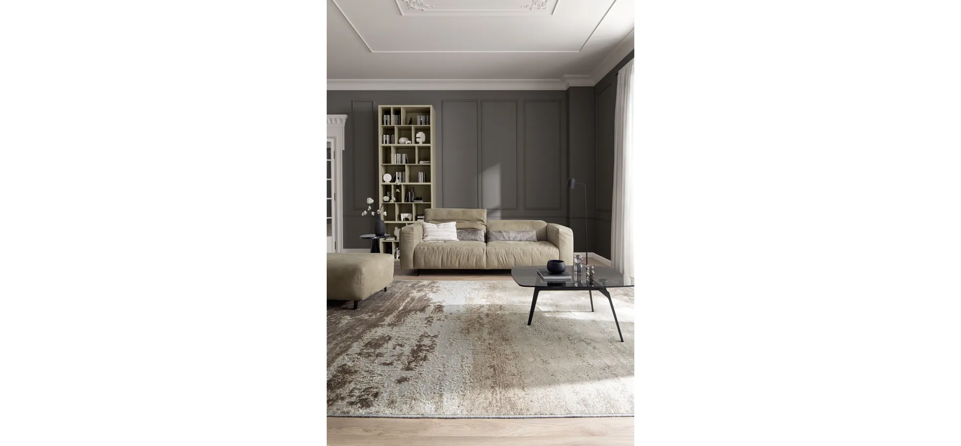Sofa Arrezo - 3,5-Sitzer, Leder Taupe, Rücken verstellbar