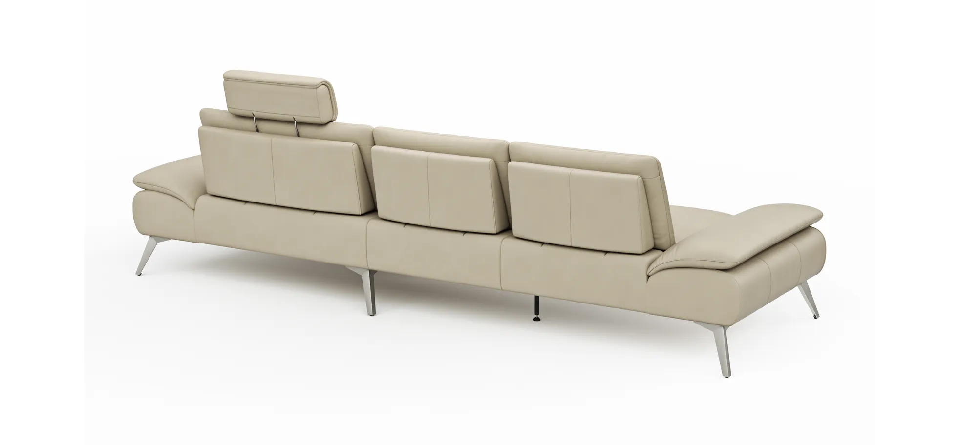 Ecksofa Collina - 2,5-Sitzer, Longchair rechts, inklusive Kopfstütze, Leder, Ecru