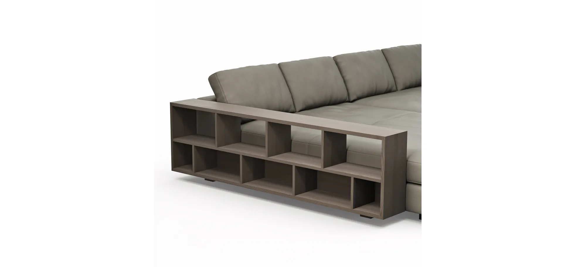 Ecksofa Aprino 1 - Longchair links mit 2,5-Sitzer, Leder, Grau