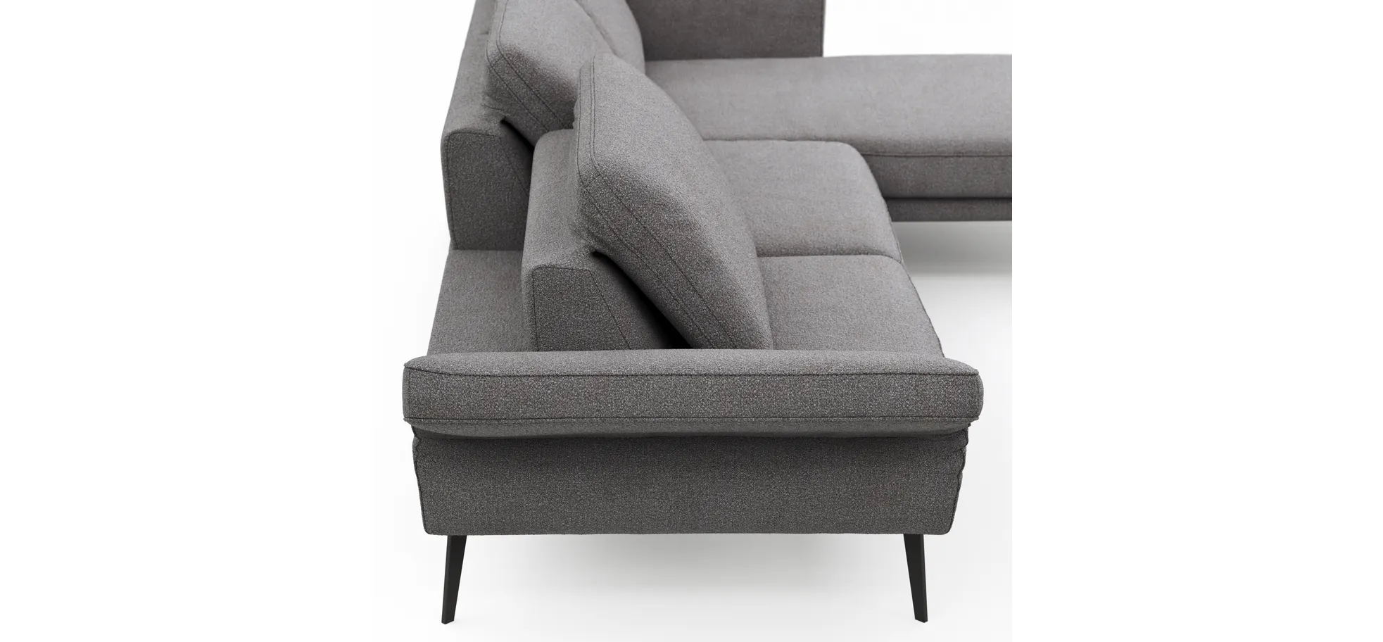 Ecksofa Estrela - 2,5-Sitzer mit Longchair rechts inkl. Rücken-/Armlehnen- und Sitztiefenverstellung, Stoff, Grau