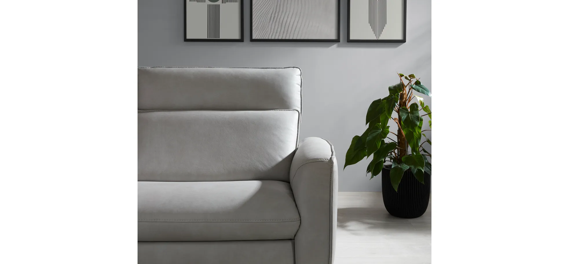 Sofa Avela - 3-Sitzer inkl. Kopfteil verstellbar, Leder, Steingrau