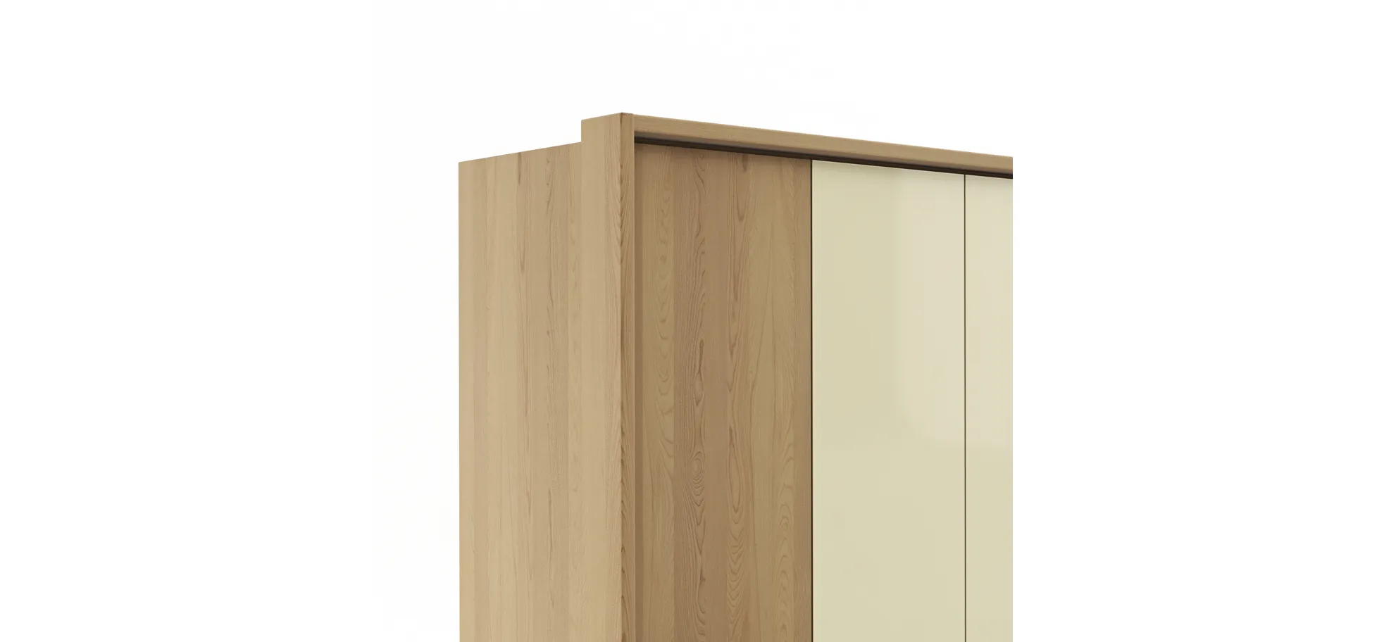 Drehtürenschrank Lenoso - B. ca. 306 cm, Eiche massiv, Glas, Champagner