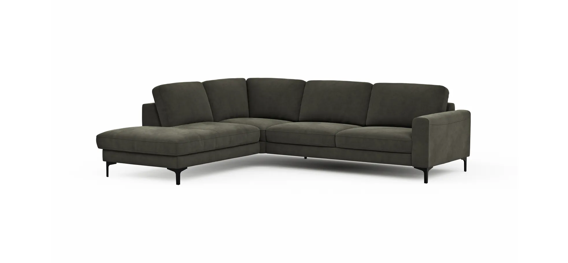 Ecksofa Oviedo - 2,5-Sitzer mit Ecke rechts, Stoff, Braungrün