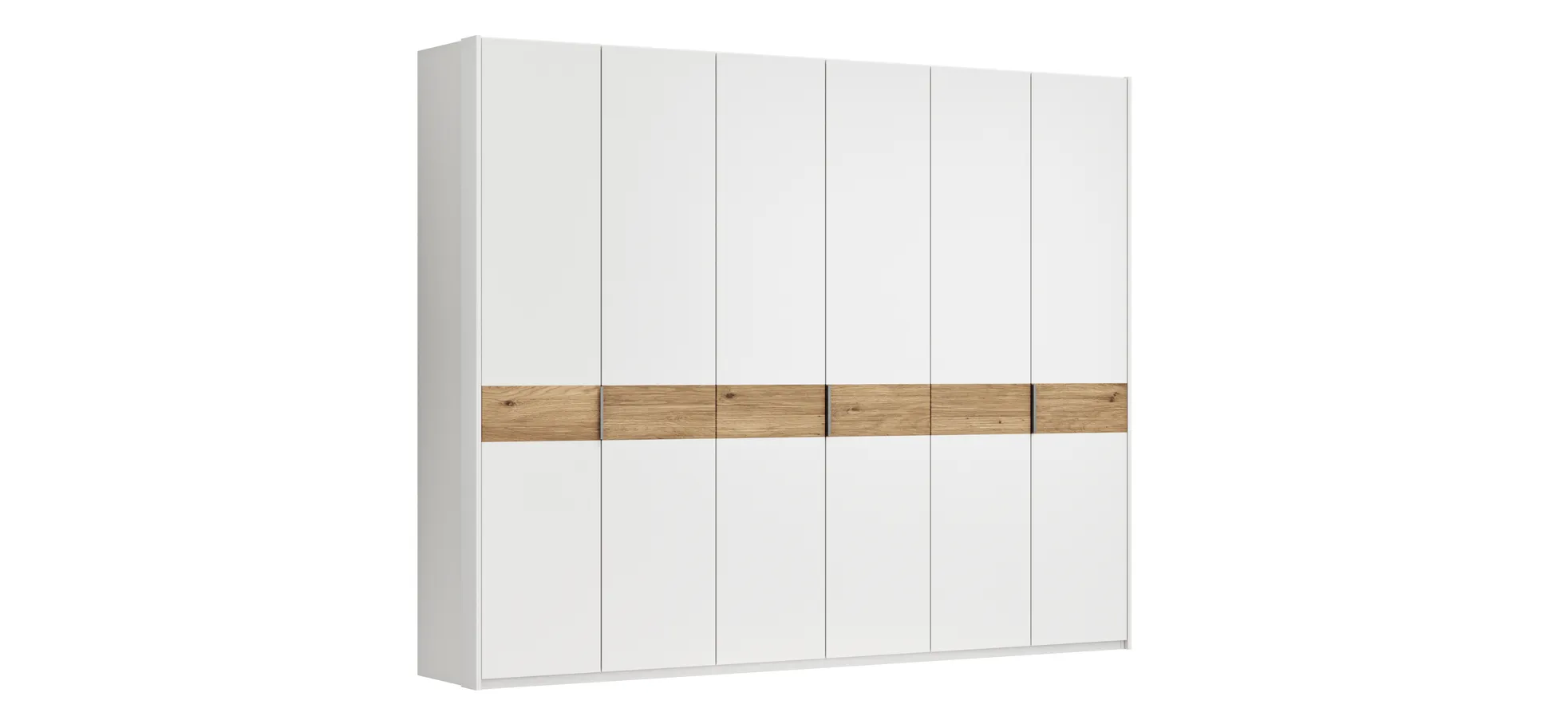 Drehtürenschrank Viana - B ca. 303 cm, Lack, Weiß, Riffholz, Wildeiche 120115