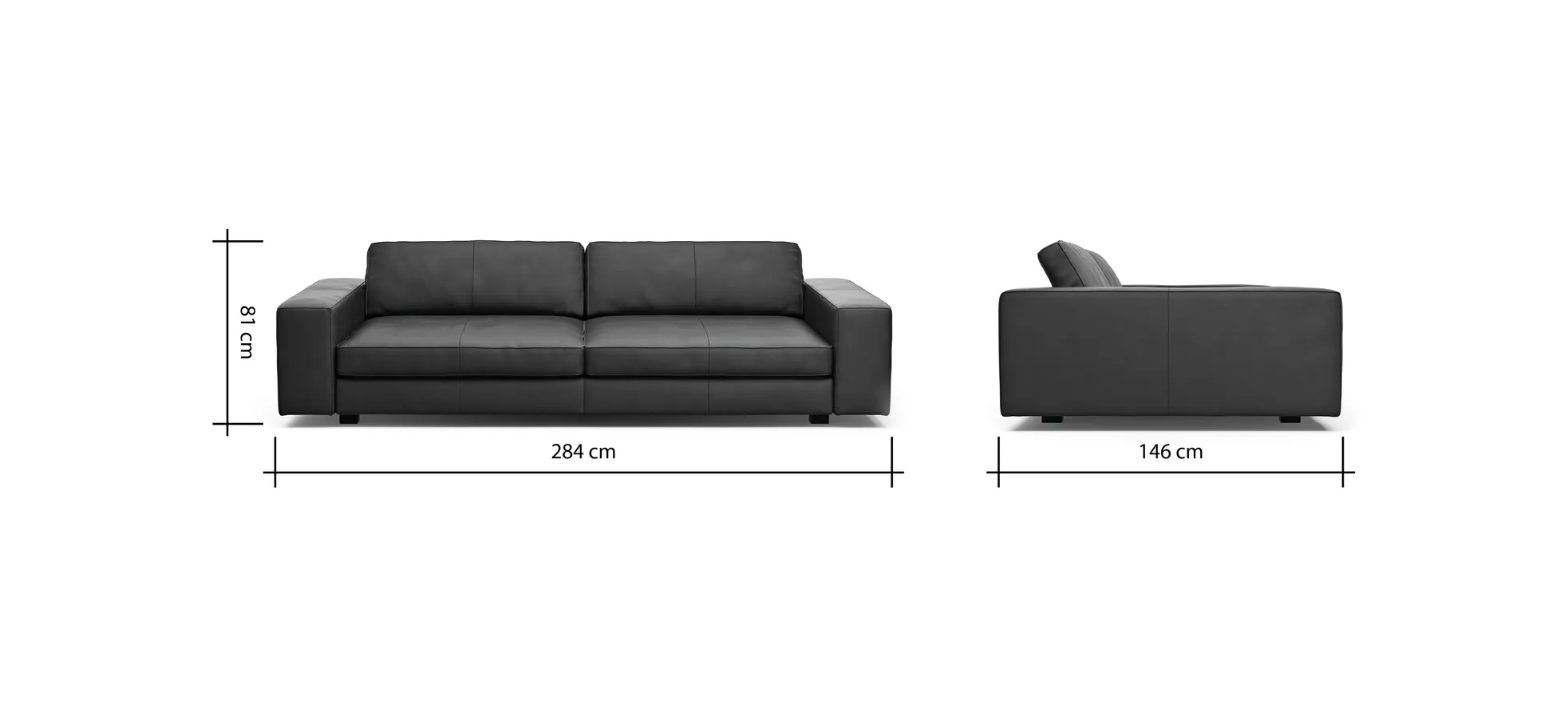 Sofa Aprino 1 - 4-Sitzer XXL, Leder, Schwarz, Armlehne Block