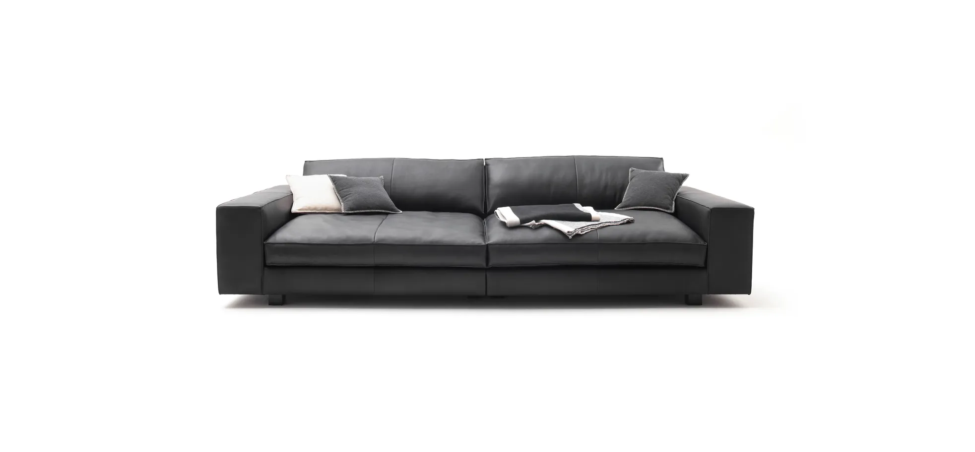 Sofa Aprino 1 - 4-Sitzer XXL, Leder, Schwarz, Armlehne Block
