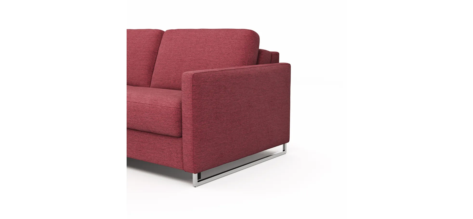 Ecksofa Nuoro - Longchair links mit 2-Sitzer inkl. Schlaffunktion und Bettkasten, Stoff, Rubin