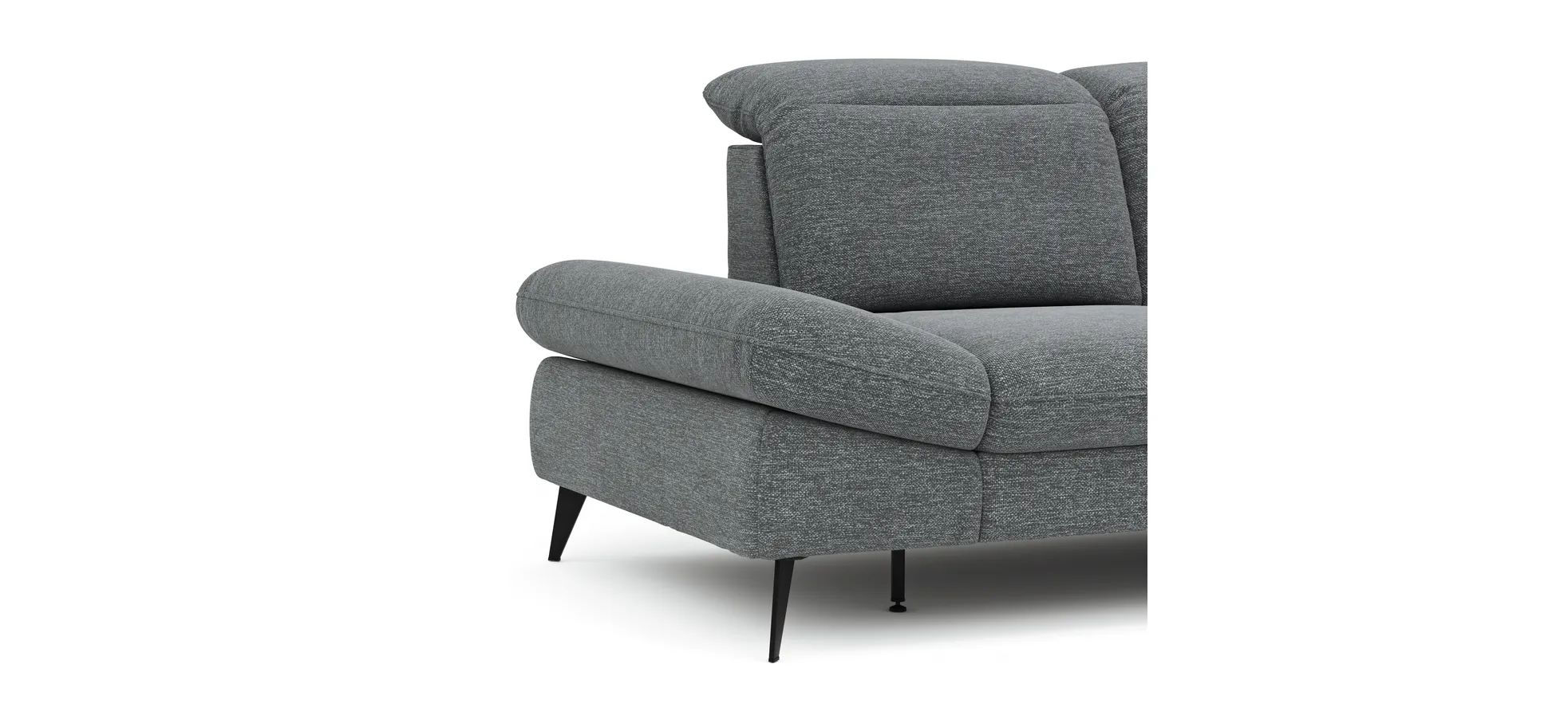 Ecksofa Alegria - 2,5-Sitzer mit Ecke rechts inkl. Schlaffunktion und Kopfteil/ Armteil/ Sitztiefe verstellbar, Stoff, Graublau
