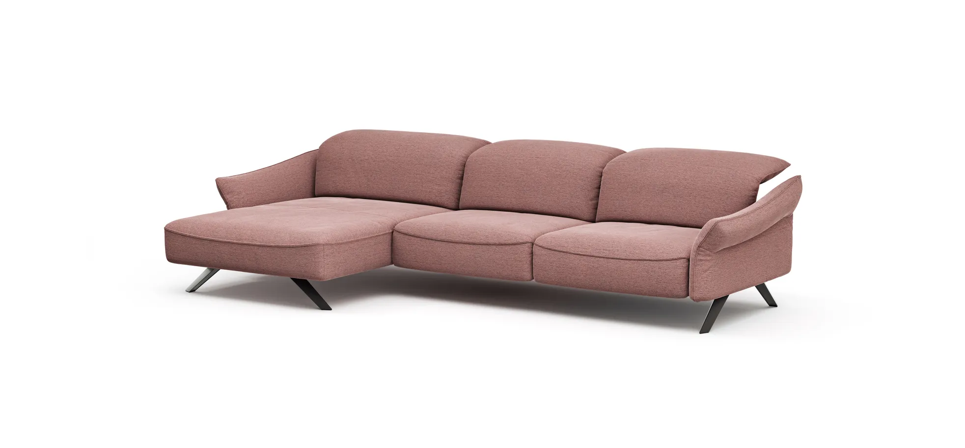 Ecksofa Bormio - Longchair links mit 3-Sitzer, Kopfteilverstellung, Stoff, Pfirsich