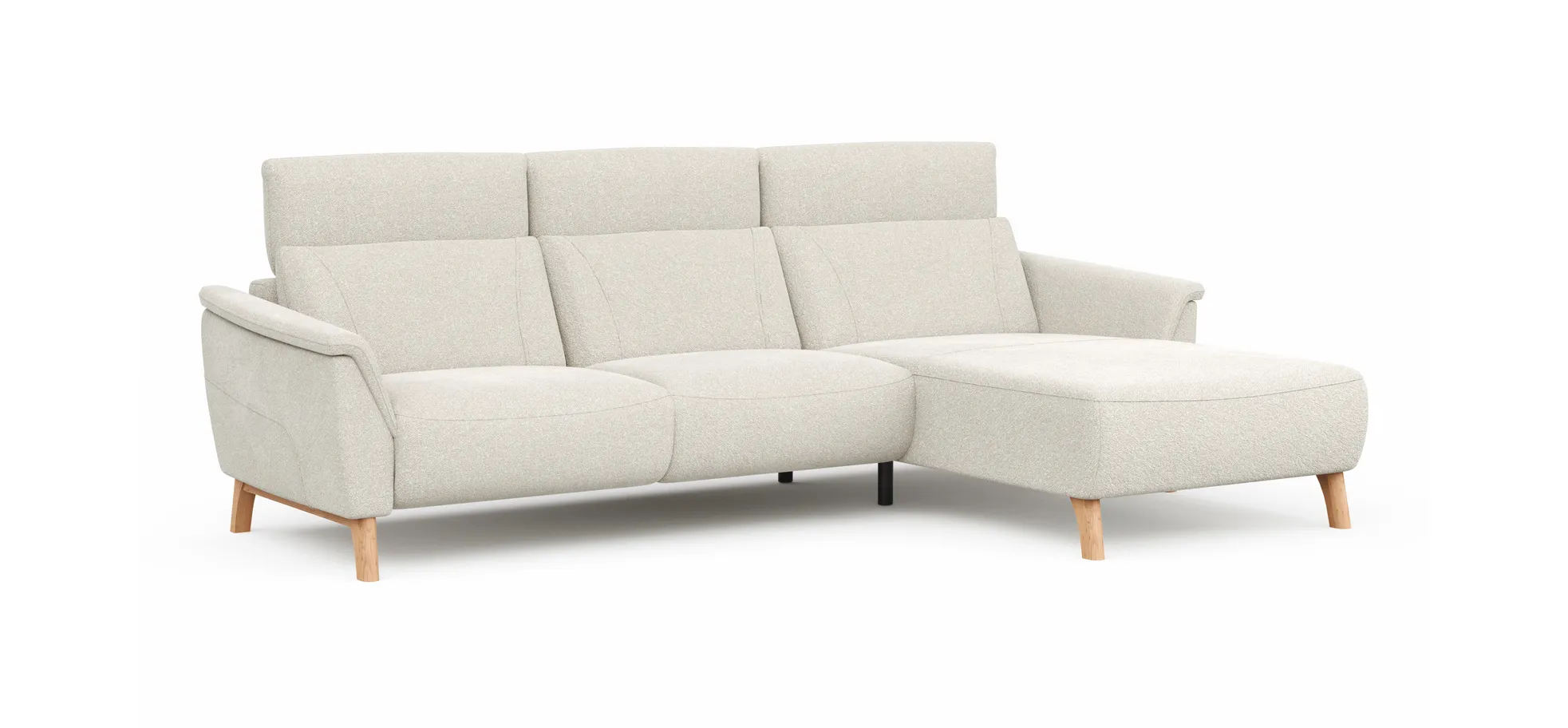 Ecksofa Nevin - 2-Sitzer mit Longchair rechts, inkl. Kopfpolsterverstellung, Stoff, Weiß